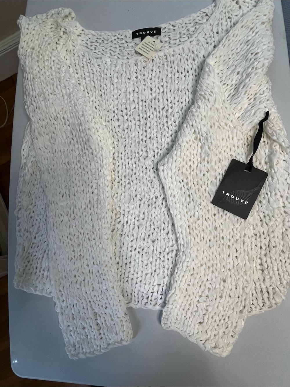 White Open-Knit Women's Sweater